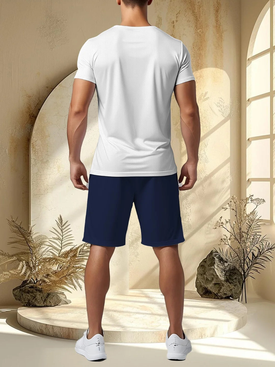Men's printed two-piece fashionable casual round neck short sleeved T-shirt and drawstring shorts spring/summer sports suit men'