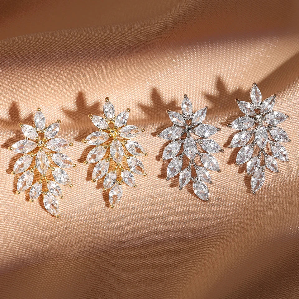ZAKOL Luxury Leaf Marquise Zircon Bridal Earrings for Women White Shiny Crystal Elegant Wedding Party Jewelry