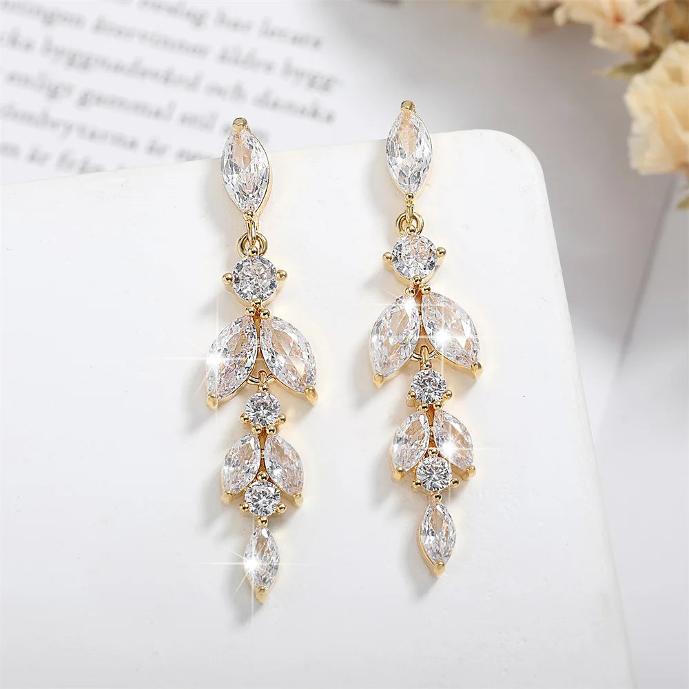 ZAKOL 2023 New Shiny Marquise Leaf Zircon Bridal Earrings AAA Cubic Zirconia Charming Design Drop Earring for Women Wedding