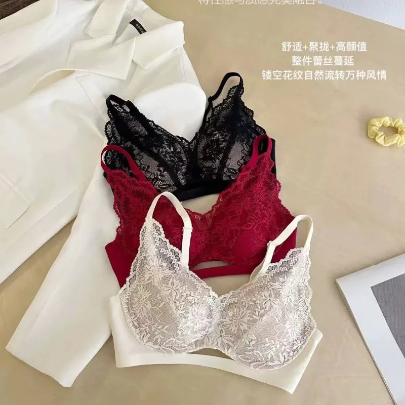 Французское кружевное белье с глубоким вырезом (French Lace Lingerie Deep V Bra), Сексуальный бюстгальтер без бретелей, Комплект
