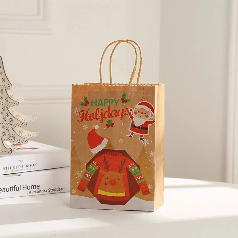 Christmas Party Gift Bags Santa Claus Themed Goodie Bags with Handles for Holiday Candy Packaging Christmas Eve Pouch Supplies