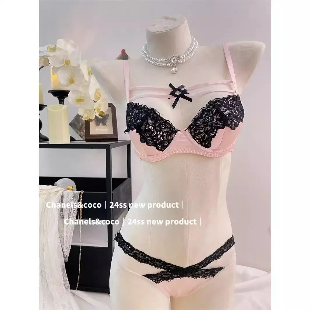 MOYISU French Lace Bralette with Bow Sweetheart Neckline Petite Bust | Natural Lift Minimalist Bra Set Sexy Yet Subtle Support