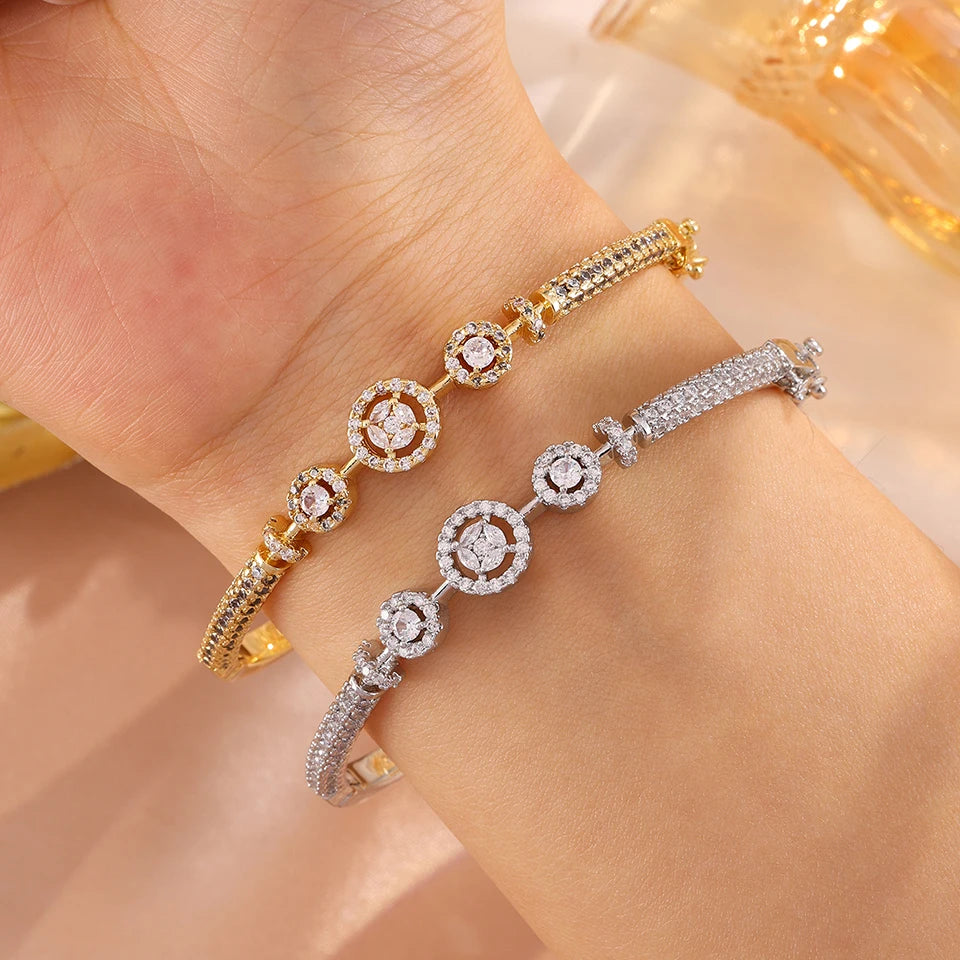 ZAKOL High-end Luxury Round Cubic Zirconia Charm Bracelet for Women Shiny Crystal Jewelry Fashion Accessories