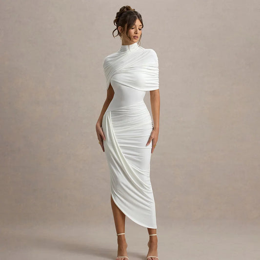 Chic Irregular Pleated Ruched Strapless Dress Women Sleeveless Off Shoulder Slim Short Dresses 2026 New Lady Evening Party Gowns