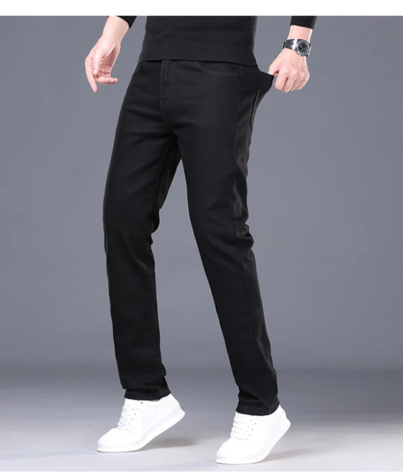 Spring and Summer New Men's Jeans Simplified Korean Edition Slim Fit Straight Leg Versatile Shaped Mid Waist Elastic Men's Jeans