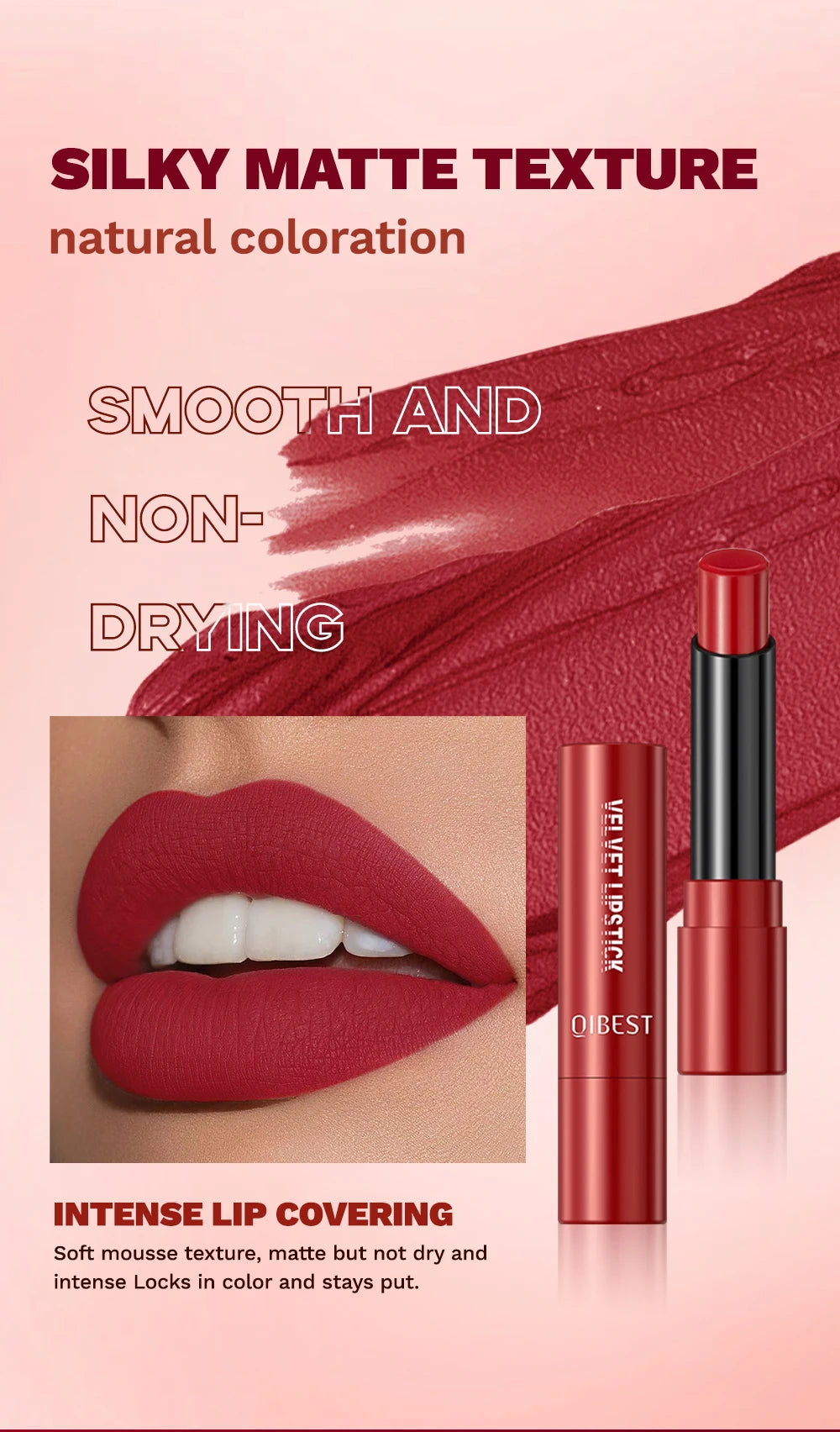 QIBESTNatural Velvet Matte Lipstick Long-lasting 10 Color Lip Stain Lightweight Moisturizing Lip Balm Women Makeup New Lip Tint