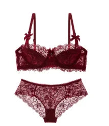 MOYISU 1/2 Ear AB Cup Pure Desire Girl Bra Set | Pull-up Bra Set With Bow Breathable French Lace Bra | Anti-Slip Cup Date Night