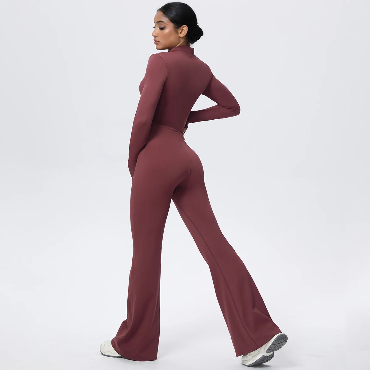 Woman's Fitness Yoga Bodysuit Solid Color Yoga Zipper Long Sleeves Trousers Gym High Strength Exercise Sports Bodysuit Leggings