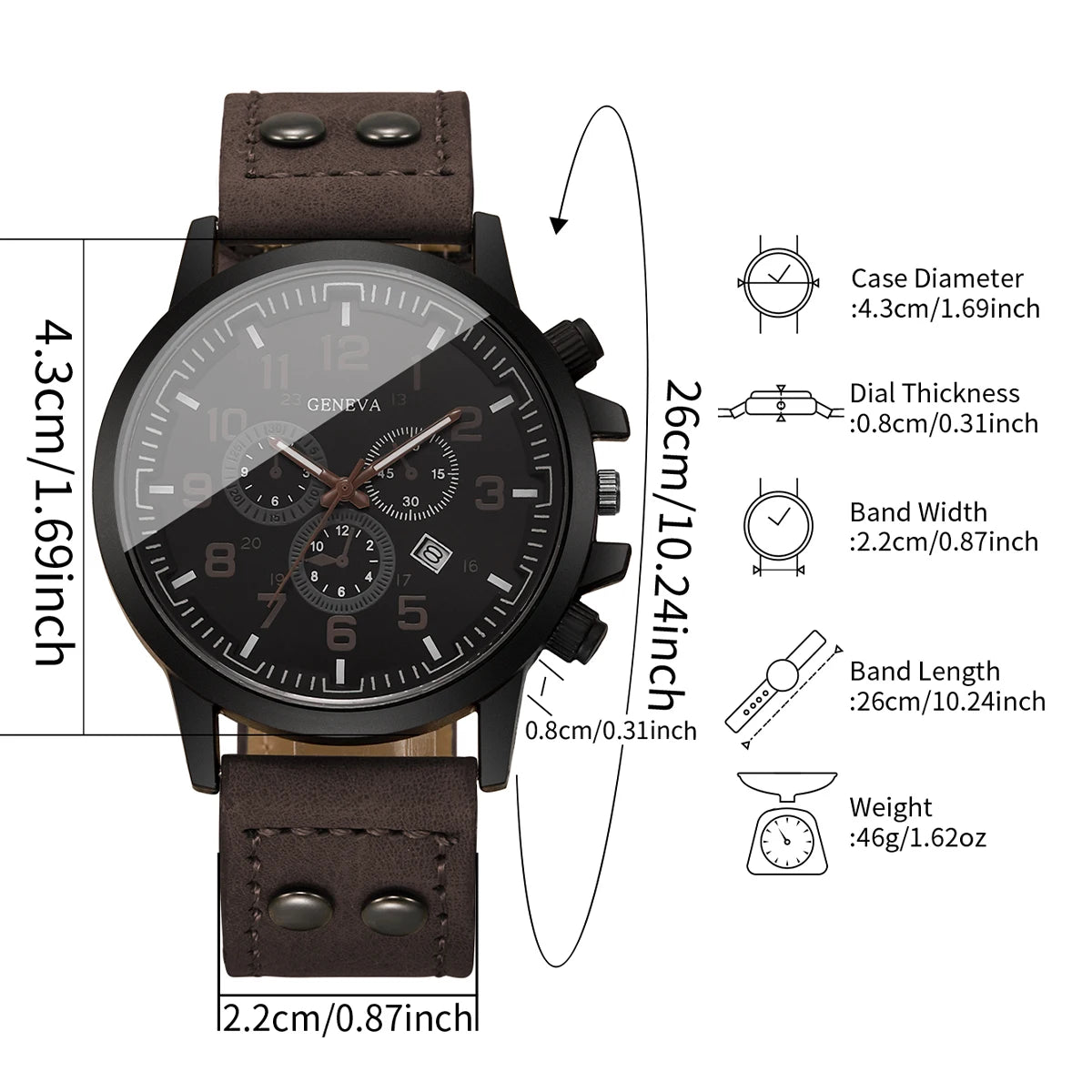 Fashion Military Men Sports WatchesLeather Strap Decorative Sub‑Dials Calendar Display Wristwatch Relogio Masculino（Without Box）