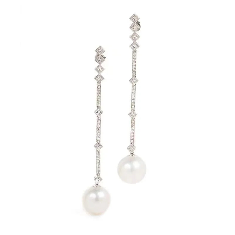 ZAKOL Elegant Pearl Long Drop Earring for Women Luxury Glamor Bridal Earring Shiny Zircon Wedding Jewelry