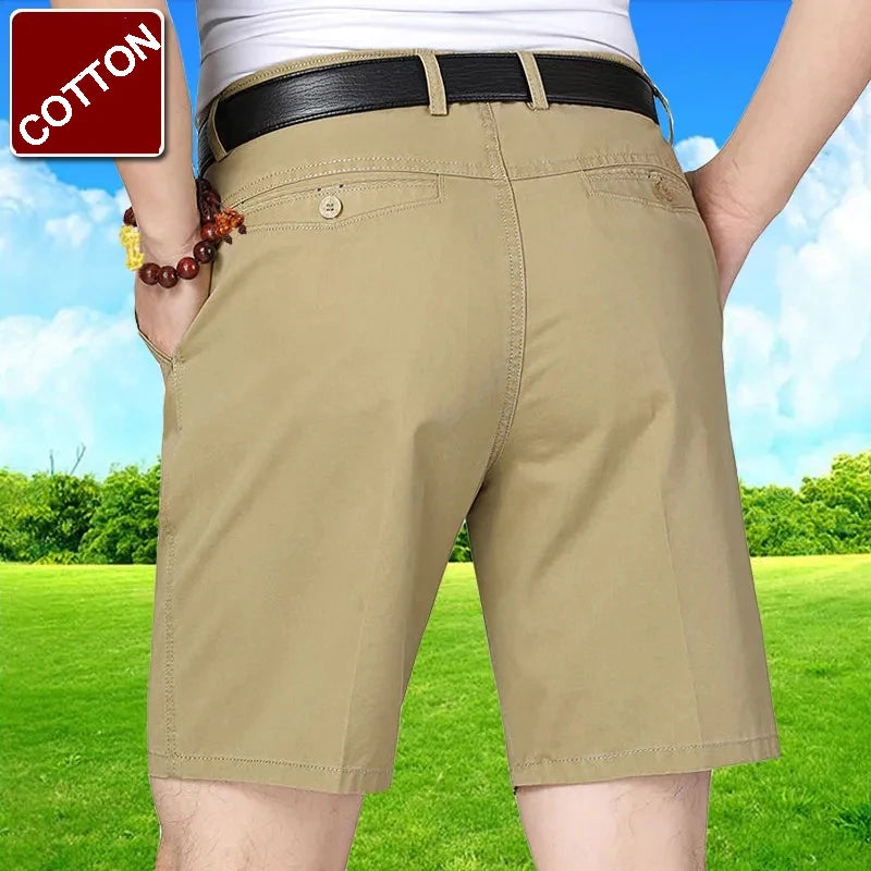 Classic Cotton Board Shorts Knee Length Comfortable Bermuda Shorts Outdoor Beach Shorts Black Khaki