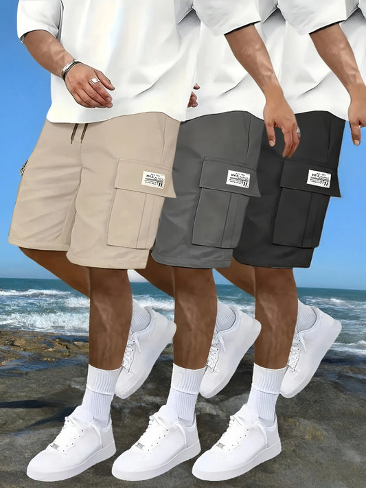 Men's work shorts; summer comfort; multi-pocket; outdoor leisure sport beach pants; elastic waistband