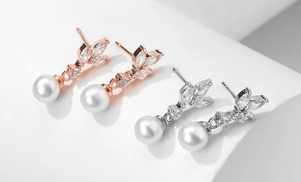 ZAKOL Unique Exquisite Marquise Zirconia Imitation Pearl Drop Earrings for Women Elegant Bridal Wedding Jewelry