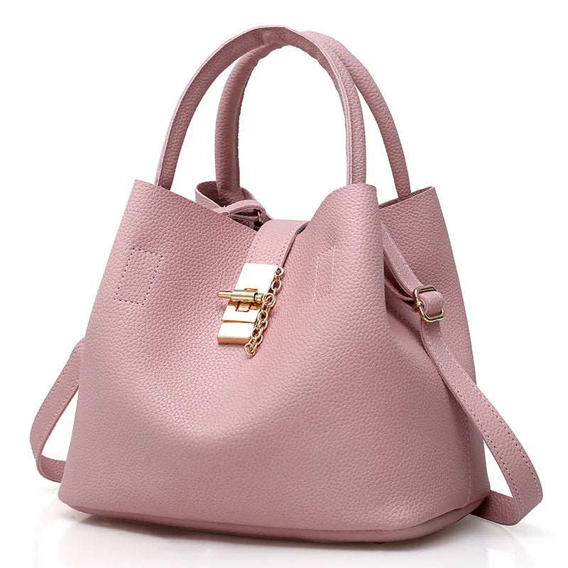 Women’s Large Capacity Shoulder & Crossbody Bag – Lychee Pattern PU Leather Bucket Style | حقيبة كتف وكروس نسائية كبيرة السعة – تصميم دلو من جلد صناعي بنقشة الليتشي