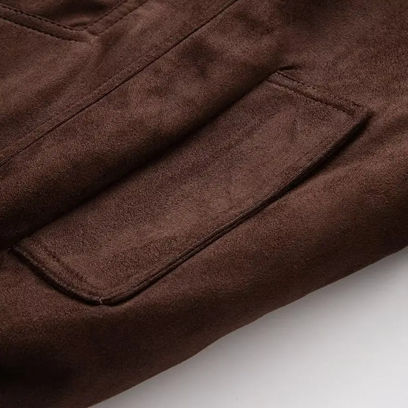 Vintage Women Leather Jacket 2026 New Autumn Winter Solid Zipper Lapel Collar Short Coat Long Sleeve Pockets Fashion Outerwear