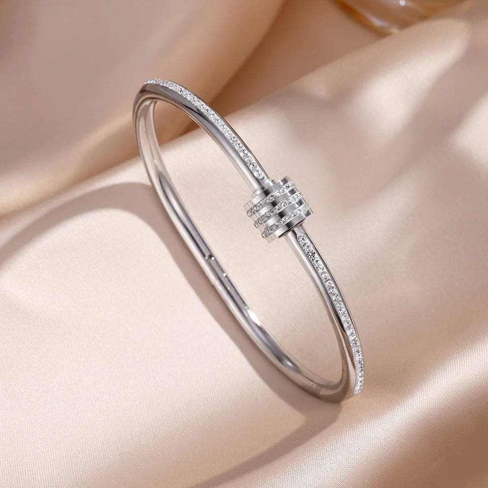 ZAKOL 5/1pcs Buling Buling Zirconia Stainless Steel Copper Stackable Bracelets Fashion Trendy Wrist Jewelry for Women