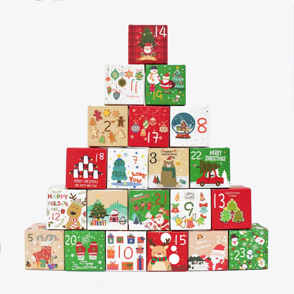 24pcs Christmas Empty Advent Calendar Kids Boxes Christmas Countdown to Xmas Gift Candy Boxes New Year 2026 Christmas Decoration