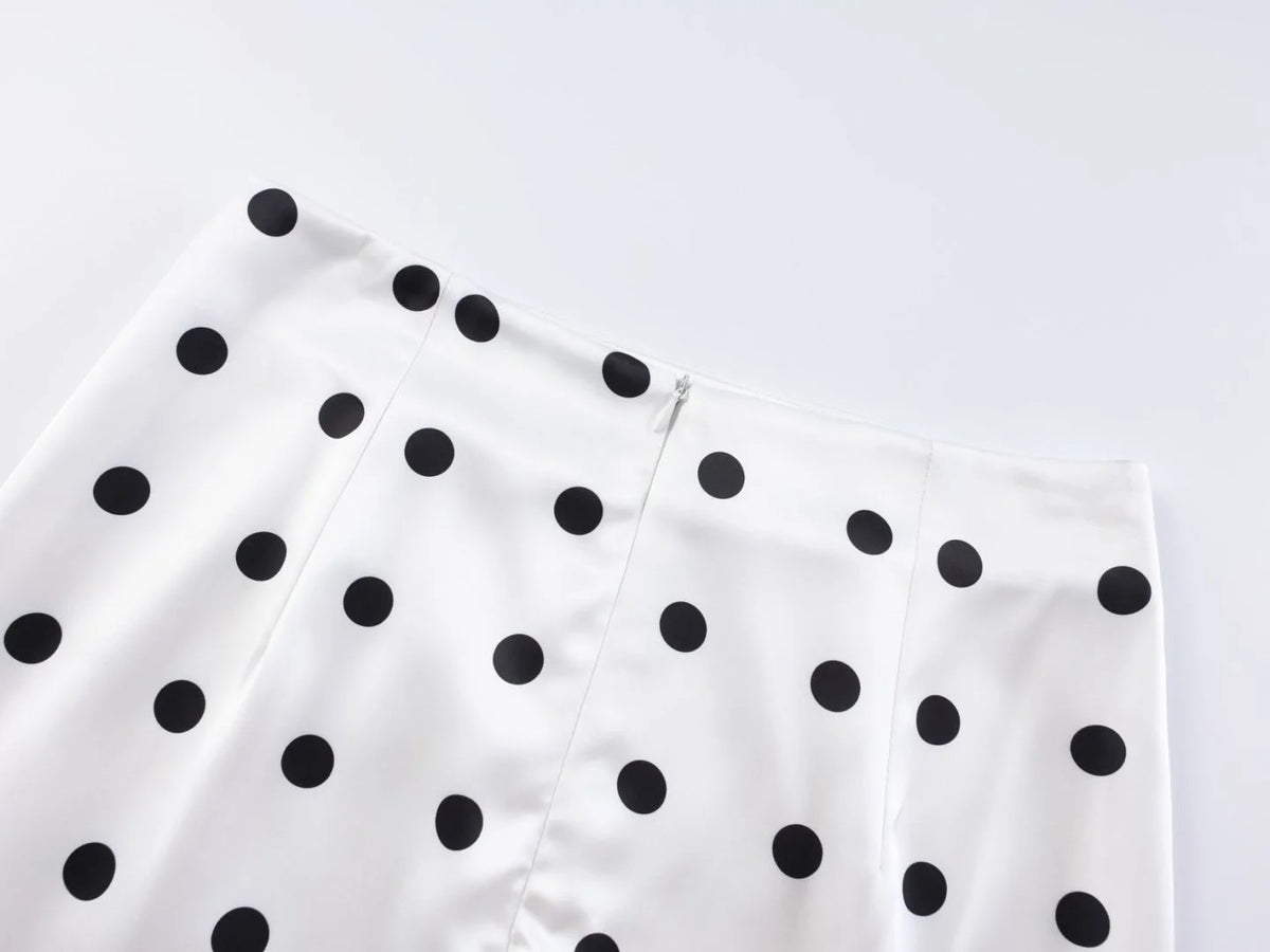 Elegant Polka Dot Skirt For Women Casual High Waist Satin Silk Patchwork Lace Midi Skirts 2026 Y2k Vintage Female Streetwear
