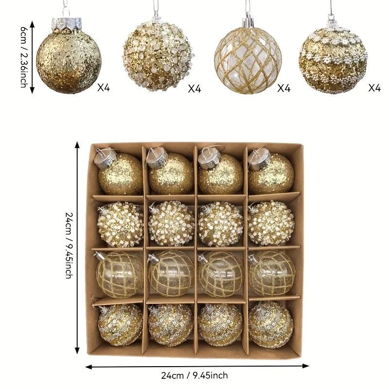 12/16pcs Christmas Hanging Balls, 2.36in Hollow Pearl Balls for Xmas Hanging Tree Pendants Home Wedding Party Decor