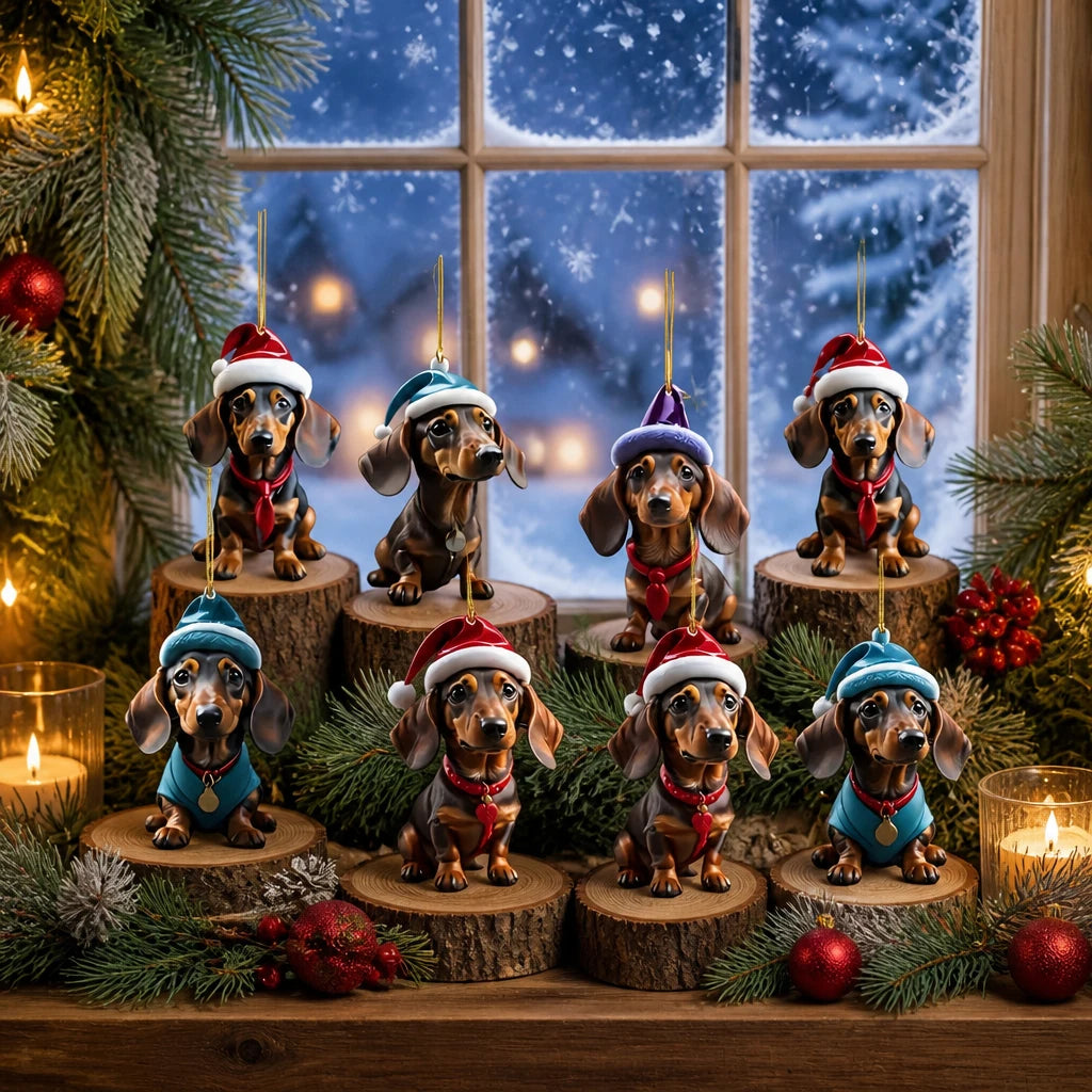 5/10PCS Adorable Sausage Dog Christmas Hanging Ornaments, Xmas Tree Decoration, Holiday Souvenir Gift for Dachshund Pet Parents