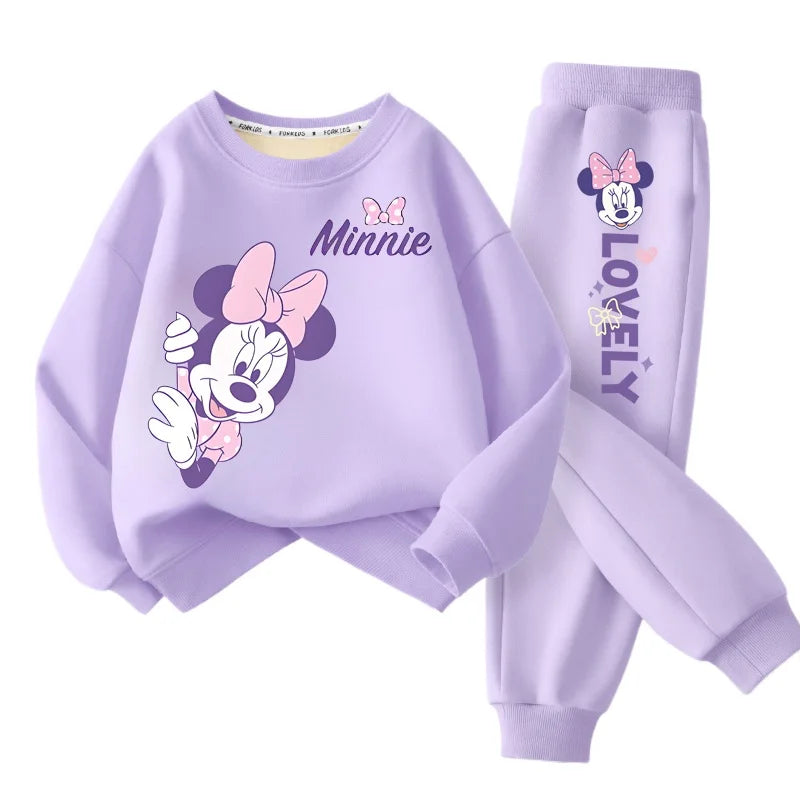 Spring Disney Minnie Printed Sweatshirt and Sweatpant 2pcs Set for Children Clothing Sets Girl Pullover Two Piece Suit Tracksuit
