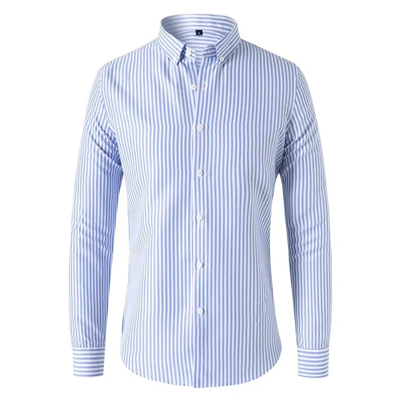 New mens Stripe Shirt Long Sleeve Printing Breathable T Shirts Lapel Basic Shirts for Men Lightweight Hawaiian Shirt  Streetwear