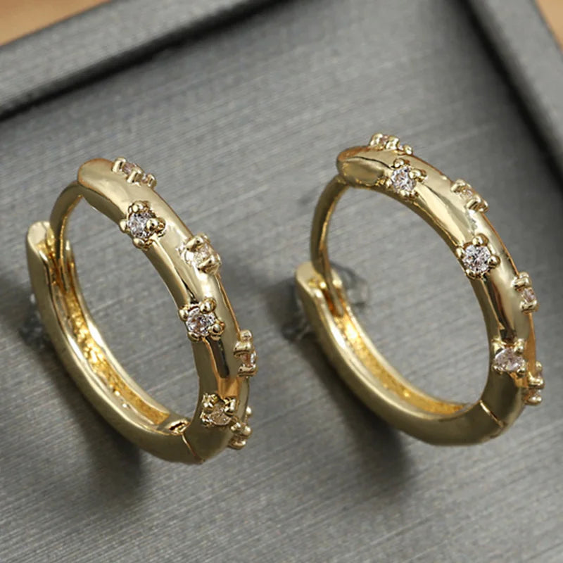 Trendy Gold Color Crystal Stainless Steel Round Earrings For Women Imitation Pearl Metal Earring Party Everyday Jewelry