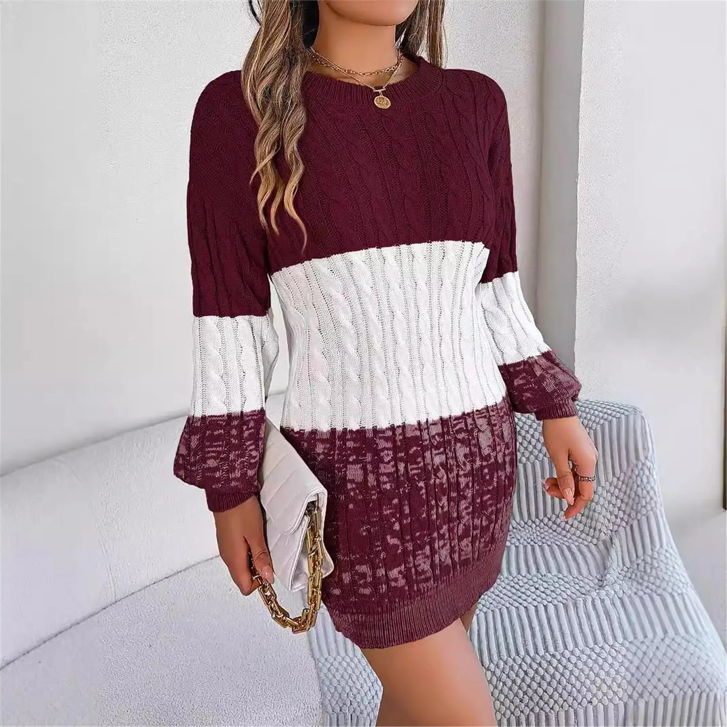 Women’s Colorblock Lantern Sleeve Knit Sweater