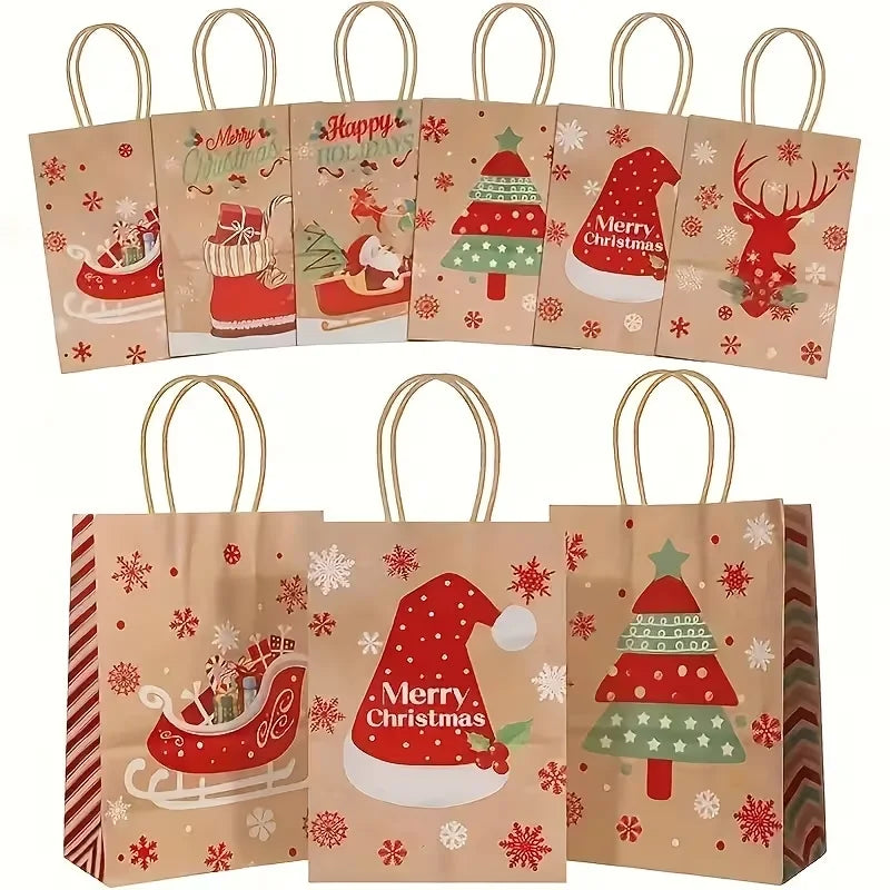 Christmas Party Gift Bags Santa Claus Themed Goodie Bags with Handles for Holiday Candy Packaging Christmas Eve Pouch Supplies
