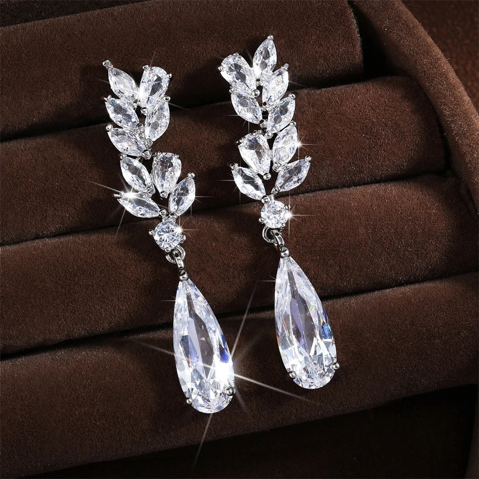 ZAKOL 9 Types Long Teardrop Shaped Cubic Zirconia Dangle Earrings for Women Gorgeous Sparkling CZ Bridal Earrings Jewelry Gifts
