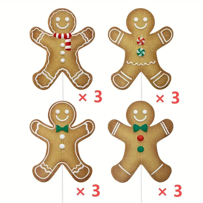 8pcs Large Gingerbread Man Christmas Tree Ornaments, Rustic Plastic Gingerbread Decorations, for Holiday Home, Office Vase Decor