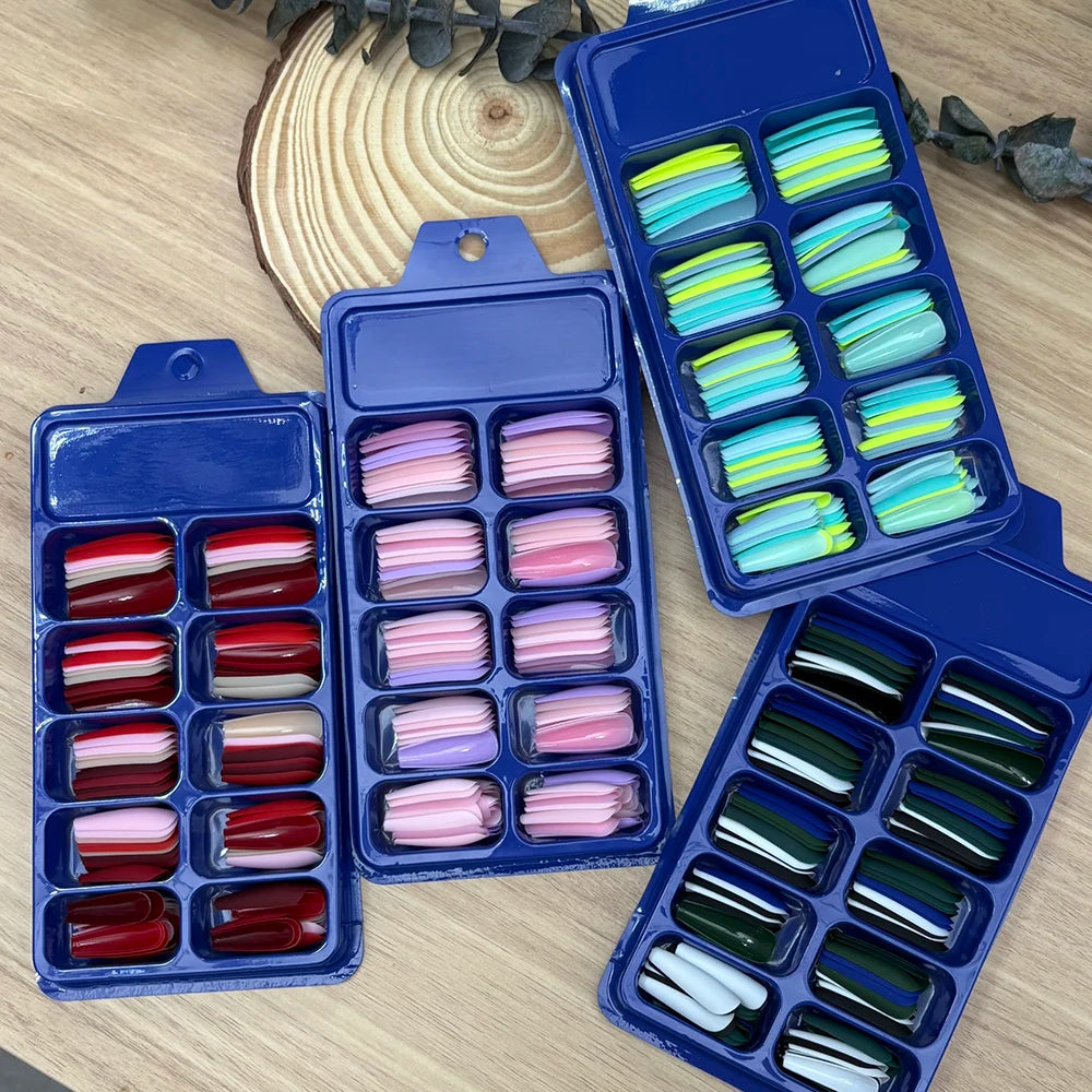 120Pcs Long Coffin False Nails Mixed Color Press On Nails Acrylic Manicure Extension Artificial Square Full Cover Fake Nail Tips