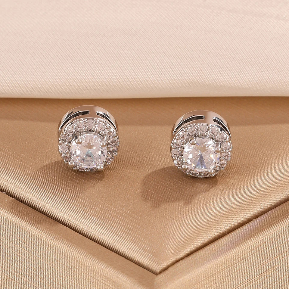 ZAKOL 6 Styles Sliver/Gold Color Shiny Cubic Zirconia Copper Ear Clips Geometric Square Heart Round CZ Stud Ear Accessories