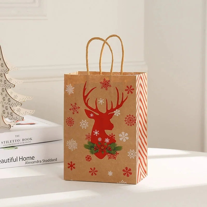Christmas Party Gift Bags Santa Claus Themed Goodie Bags with Handles for Holiday Candy Packaging Christmas Eve Pouch Supplies