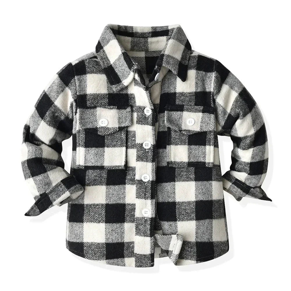 Children's Autumn Plaid Long Sleeved Shirt Brother & Sister Shirt Cotton College Style Thickened Shirt Boys Shirts Girls Blouse