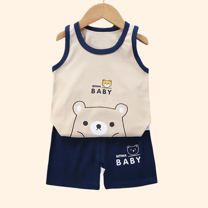 Children Sets Kids Clothes Boys Girls Vest Suit  Summer Children's Clothing baby