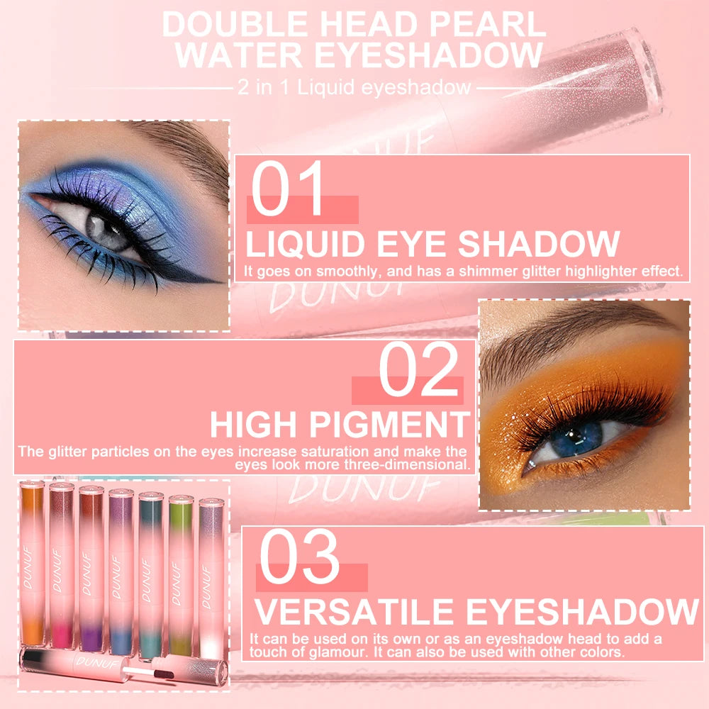 Double-head Punk Metallic Liquid Eyeshadow Stick Dark Glitter Matte Sequins Bicolor Shimmer Eyes Makeup Cream Pencil Waterproof