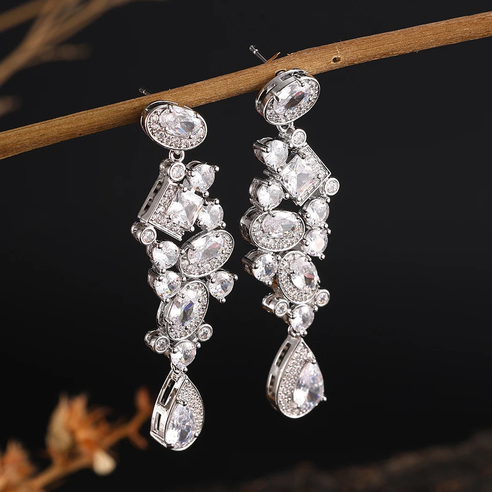 ZAKOL Clearance AAA Cubic Zirconia Wedding Bridal Dangle Earrings for Women Shiny Zircon Luxury Party Jewelry