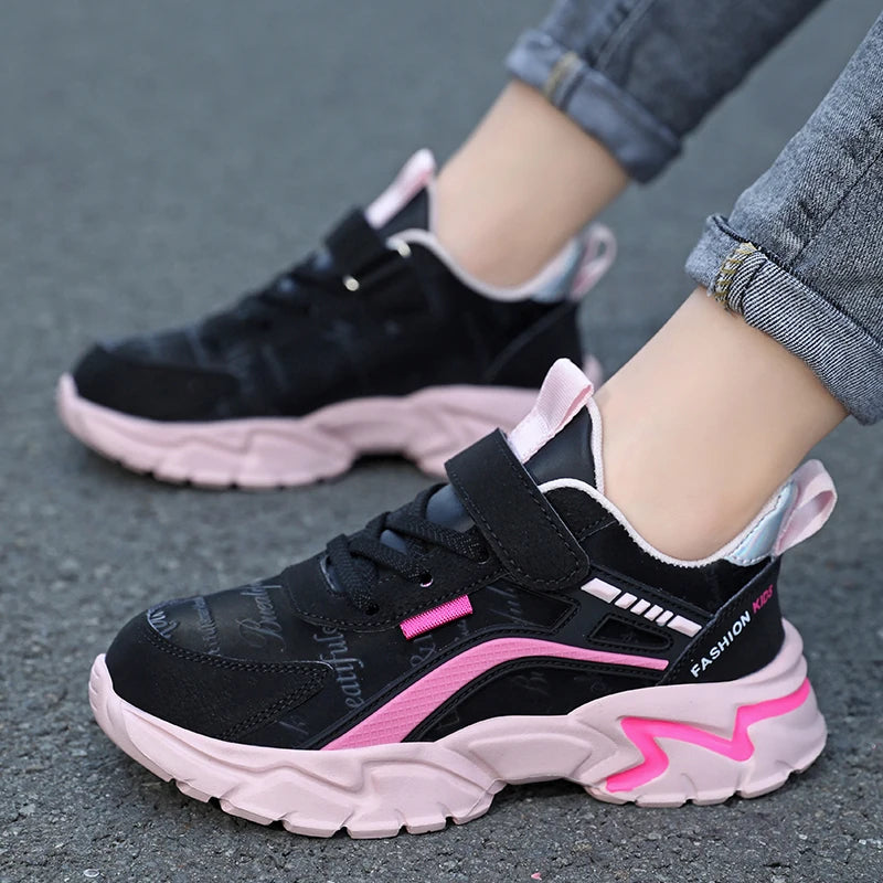 Kids Casual Pink Girls Leather Shoes Fashion For 7-15y Lightweight Running Young Student's Children Sports Girl's Shoe NBGAGA