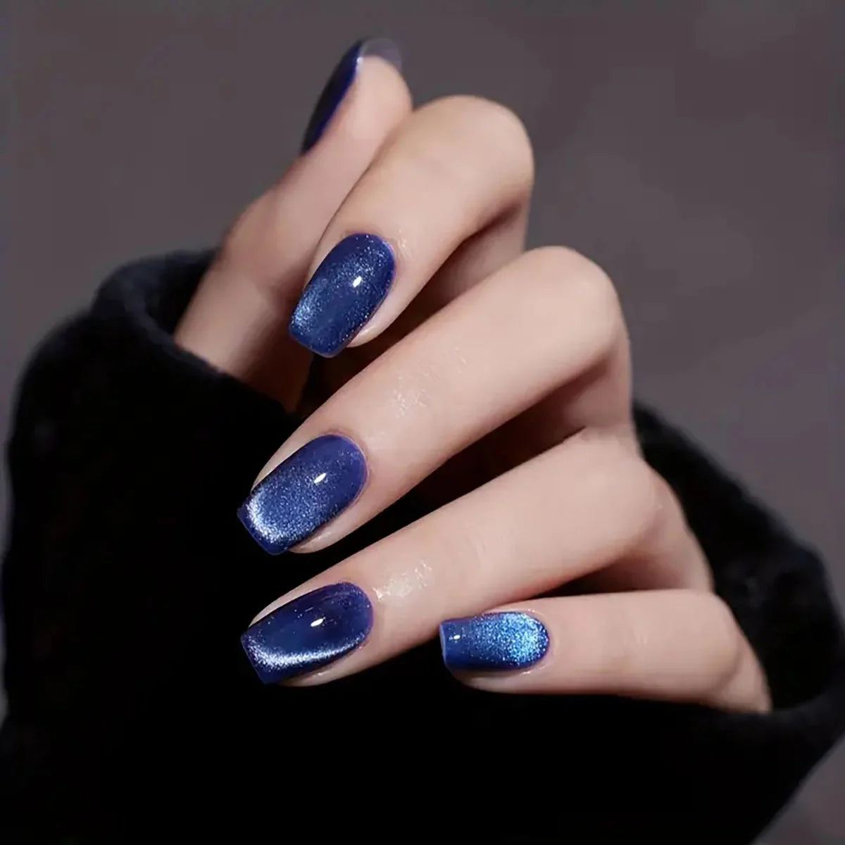 24pcs Glossy Cat's Eye Wearable Press On Nails Full Cover Nude Color Short Ballet False Nails Women Square Fake Nail Tips