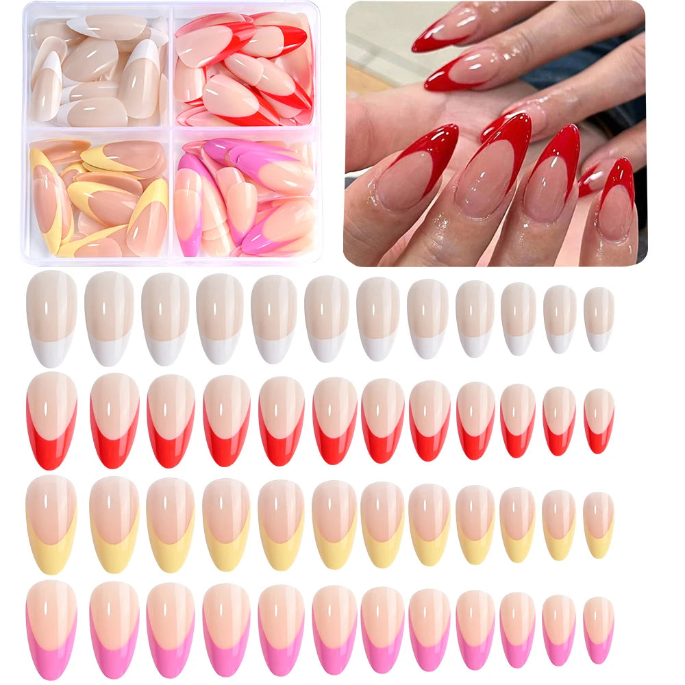 96Pcs/box Pink Leopard Print Short Square False Nails 3D Bowknot Acrylic Full Cover French Fake Nails Wearable Press On Nails