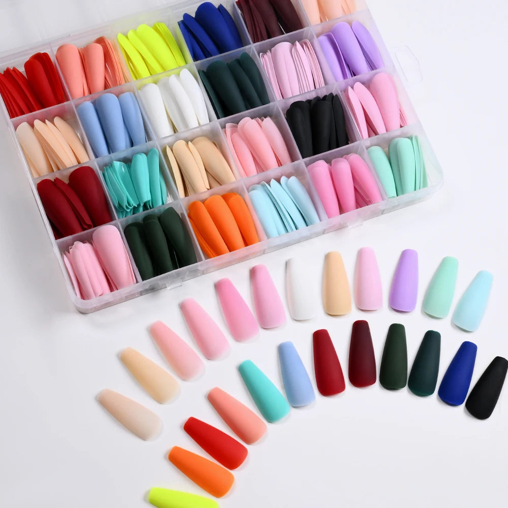 576pcs/box Frosted Colorful Long Coffin Fake Nails Acrylic Square Full Cover False Nails for Women DIY Press On Nails Extension