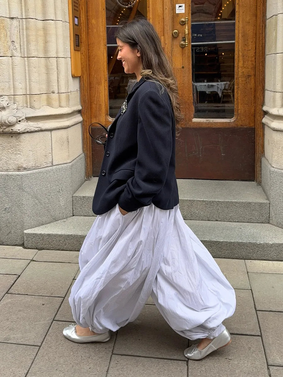 Y2k Fashion Pocket Bloomers Female Trousers Wide Leg Women Pants Pleated Loose High Waist Patchwork Bandage Streetwear