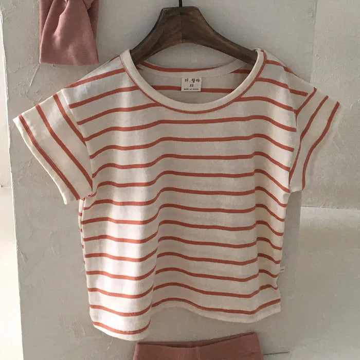 Baby Boy Stripe Shirt Summer Casual Short Bat Sleeve Kids Shirt for Boys