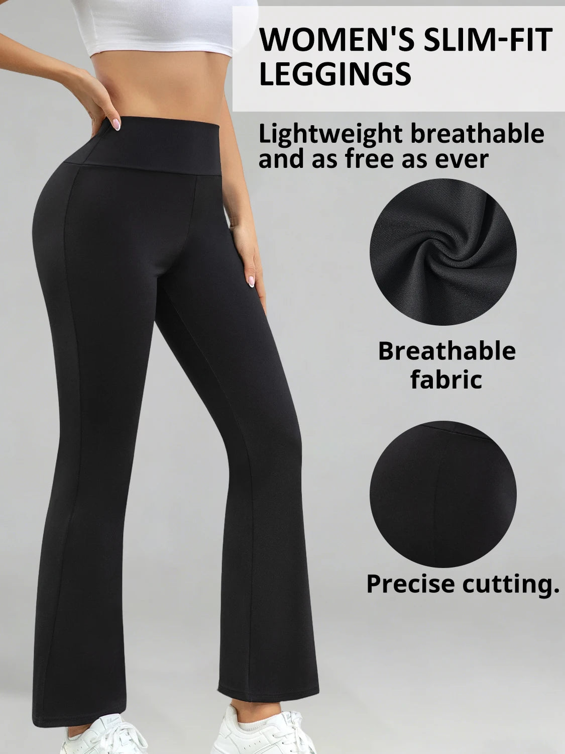1PC Black High Waist Women's Legging Daily Causal Sports Bell-bottoms Fitness Yoga Elastic Leg Pants Spring and Autumn Season