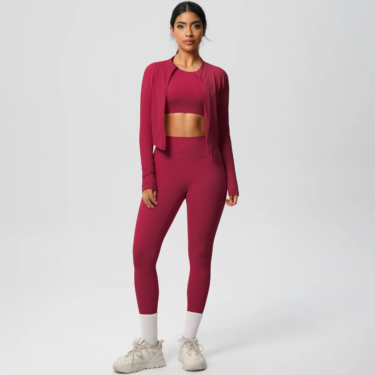 Yoga Three Piece Set for Women's Yoga Zipper Long Sleeves Sports Running Quick Drying Yoga T-shirt Push Up Female Pants Yoga Set