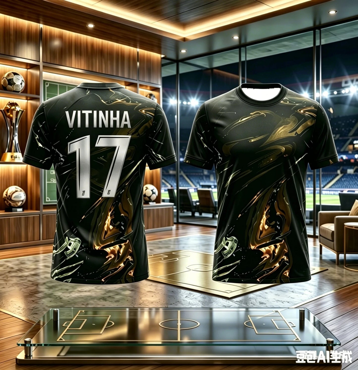 KIDS PSG FOOTBALL T-SHIRT SOCCER JERSEY BLACK GOLD LIQUID PRINT BREATHABLE QUICK DRY TRAINING TEE FAN SPORT TOP MEN WOMEN