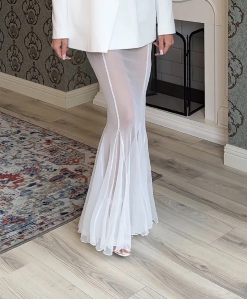 BKLD 2026 Spring New Long Sleeve Satin Tops Suits Solid Color Y2k Clothes Women Loose Elastic Mesh Skirt Two Piece Sets Outfits