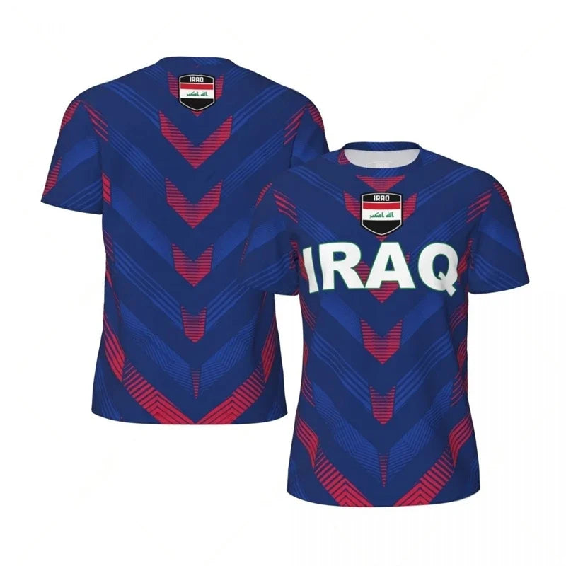Mens Iraq Flag Print Football Jersey Fashion National Emblem Sports Shirt Plus Size Breathable Casual T Shirts