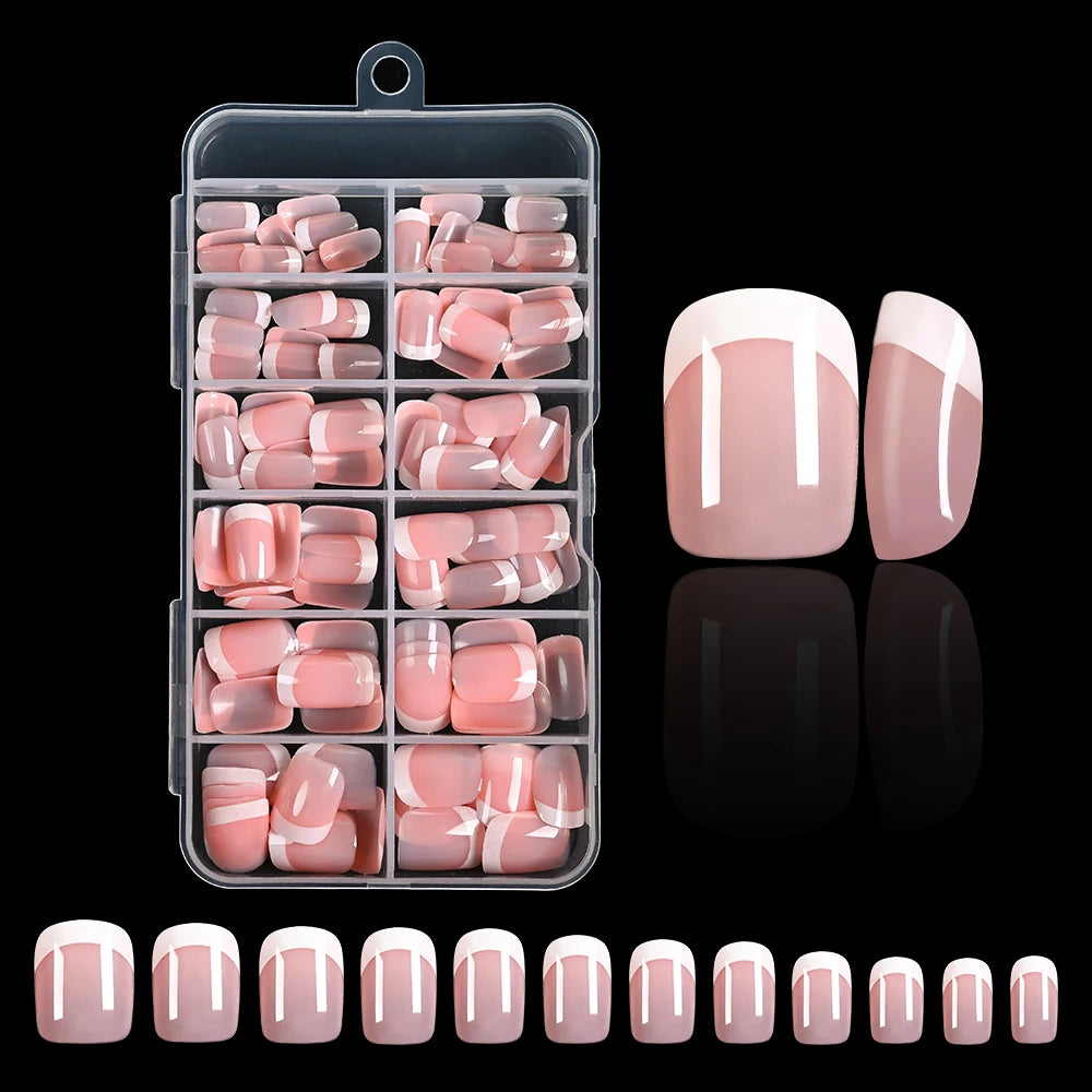 240/120Pcs Colorful French Short Square False Nails Full Cover Fake Nail Tip Extension Acrylic Wearable Ballerina Press on Nails